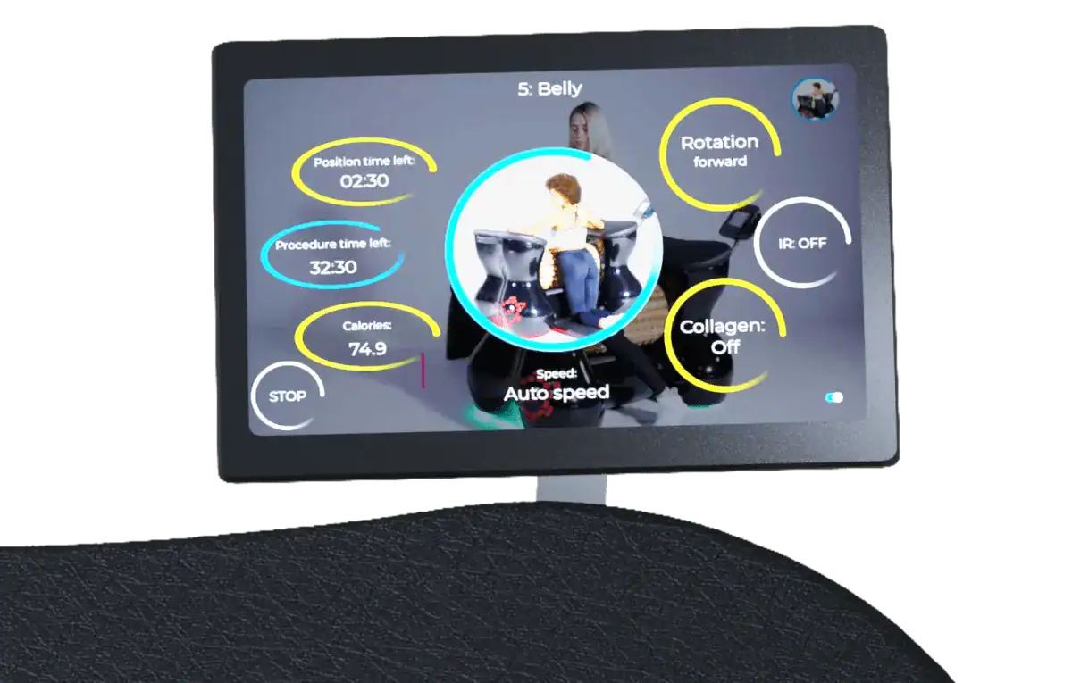 RollStar RollShaper Lymphdrainage-Massagegerät mit Touchscreen und Funktionsübersicht